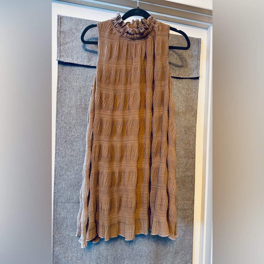 Elegant Shimmery Brown Pleated Dress